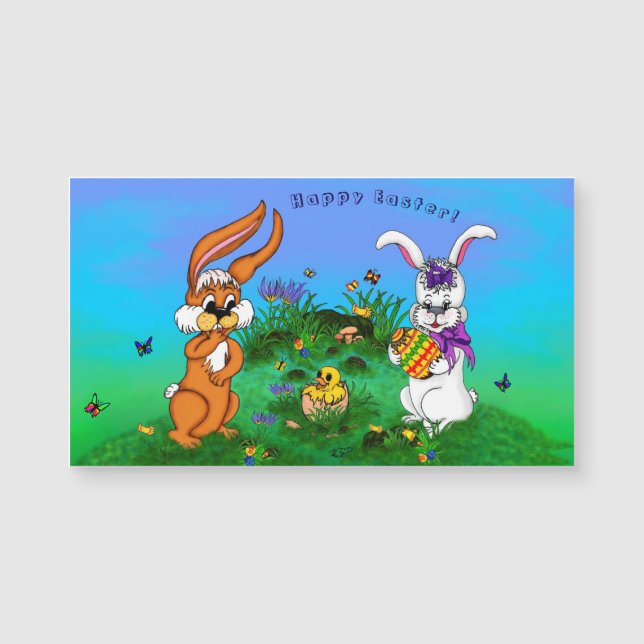 ¡Feliz Pascua! Conejo con conejo y pollo (Anverso)