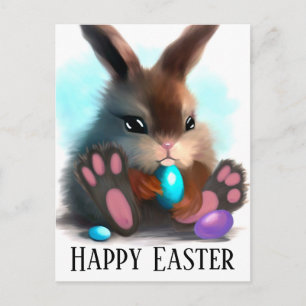 Feliz Pascua Conejo Peludo y Tarjeta Postal de Hue