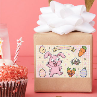 Feliz Pascua Conejo Rosa Pegatinas | Kawaii Zanaho