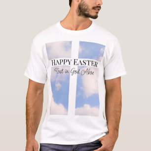 Feliz Pascua Confía en Dios Camiseta Azul y Blanca