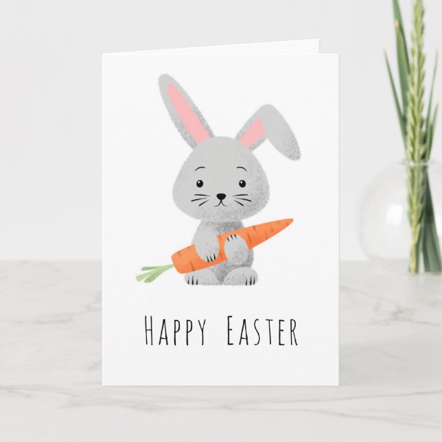 Feliz Pascua Cute Bunny Carrot tarjeta de vacacion (Anverso)
