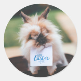 FELIZ PASCUA ETIQUETA REDONDA PERSONALIZABLE CONEJ