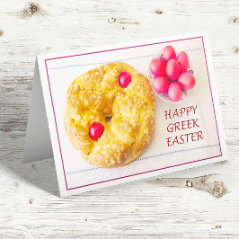 Feliz Pascua Griega Con Tarjeta De Pan Tsoureki