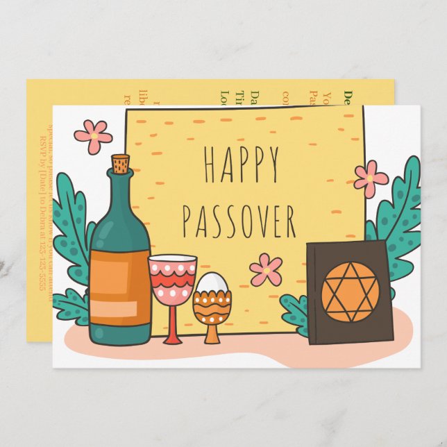 Feliz Pascua| Hermosa invitación a Seder Pesach (Anverso / Reverso)