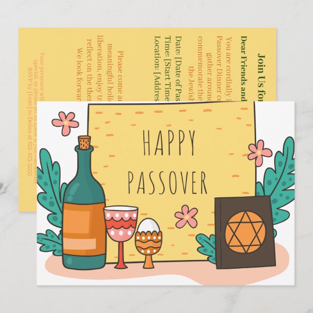 Feliz Pascua| Hermosa invitación Seder Pesaj (Anverso / Reverso)