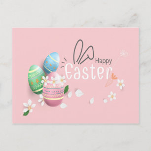Feliz Pascua Huevo Azul Rosa Verde Tarjeta Postal
