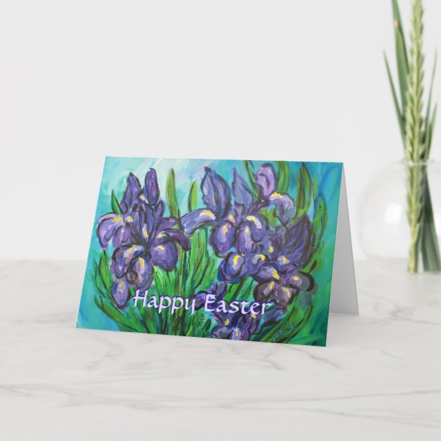 Feliz Pascua Iris Flowers Tarjeta de felicitación  (Anverso)