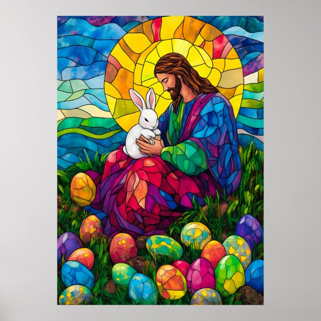 Feliz Pascua Jesús Conejo Huevos Muro Arte (Frente)