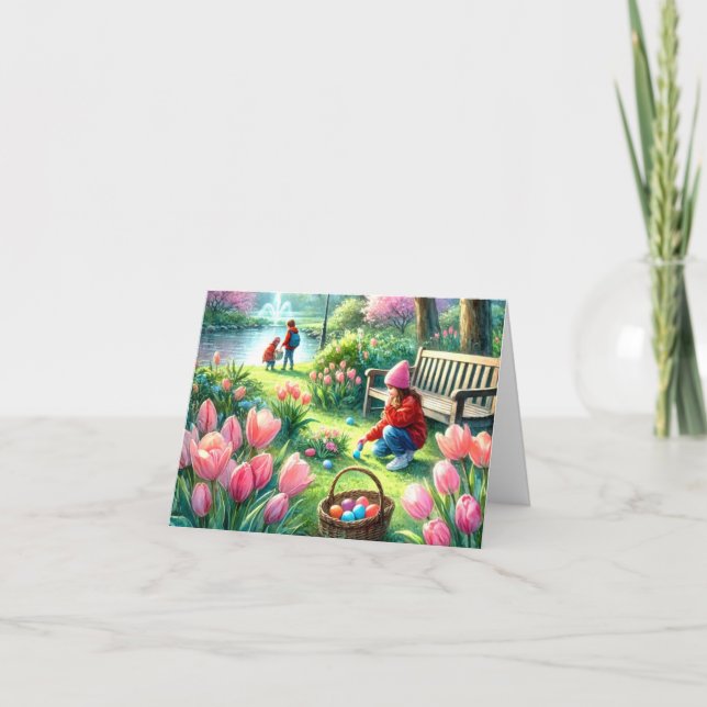 Feliz Pascua para niños con tarjeta de felicitació (Anverso)