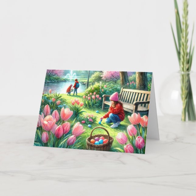 Feliz Pascua para niños con tarjeta de felicitació (Anverso)