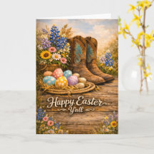 Feliz Pascua para Todos Tarjeta de Botas y Flores