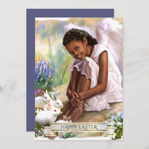 Feliz Pascua. Pequeño ángel con tarjetas planas de