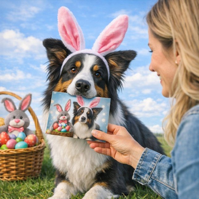 Feliz Pascua Perro Lindo Tarjeta de Saludo de Fies (When your dog delivers the card himself, Easter gets a whole lot sweeter—Border Collie approved)