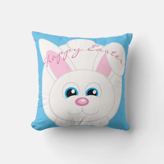 Feliz Pascua Personalizado  Bunny Blue Cojín decor (Anverso)