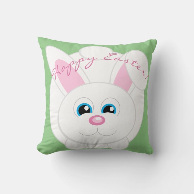 Feliz Pascua Personalizado Bunny Green Cojín decor (Anverso)
