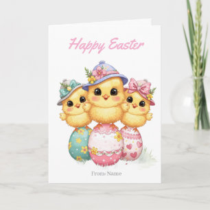 Feliz Pascua Pollitos Tarjeta   Sombreros y Huevos