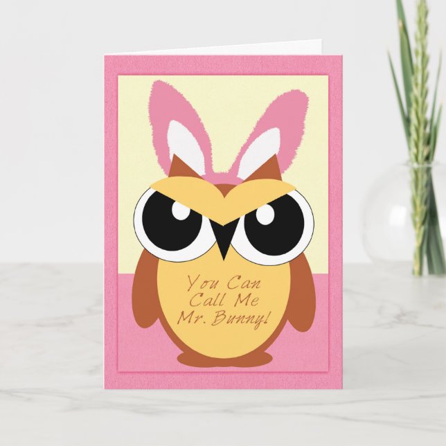 Feliz Pascua, tarjeta de saludo de búho (Anverso)
