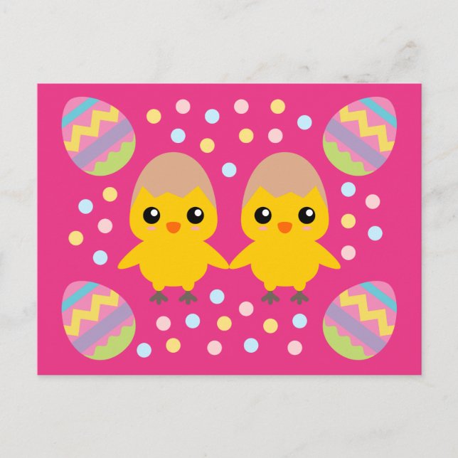 Feliz Pascua Tarjeta Postal de Pollitos Adorables (Anverso)