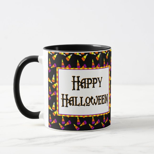 Feliz patrón de dulces de Halloween en la taza de  (Izquierda)