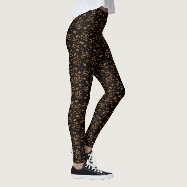 Feliz patrón Ditzy de Halloween | Leggings (Derecha)