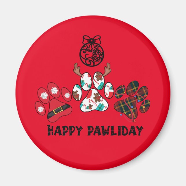 Feliz Pawlidad - Imán de vacaciones de Navidad (Frente)