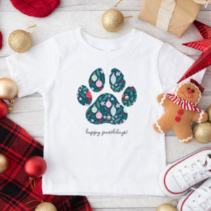 Feliz Pawlidays Navidad Perro Pata Camiseta Niños