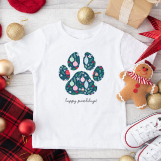 Feliz Pawlidays Navidad Perro Pata Camiseta Niños
