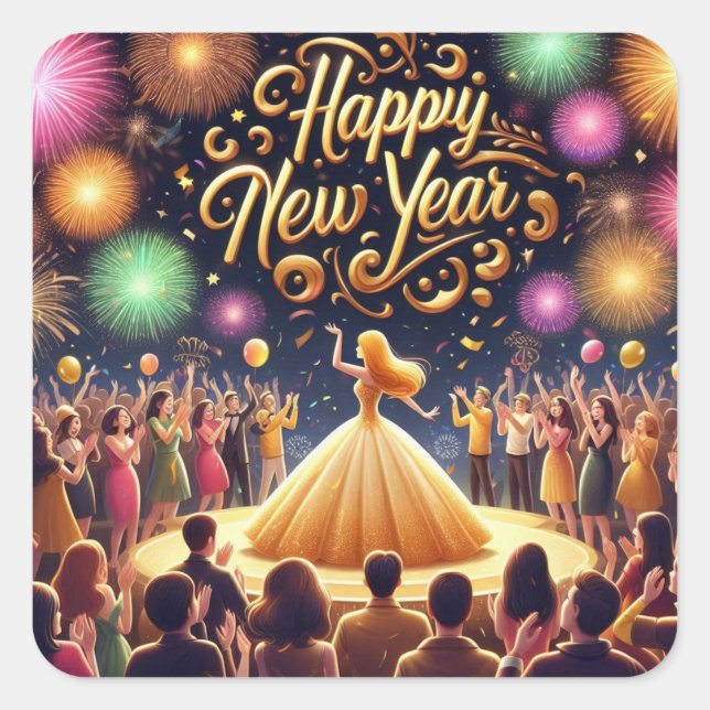 FELIZ pegatina DE AÑO NUEVO (Anverso)