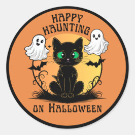 Feliz Pegatina de Halloween de Gato Negro