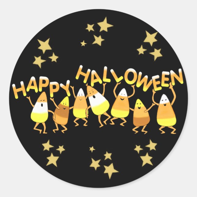Feliz Pegatina de Halloween en Candy Corn (Anverso)