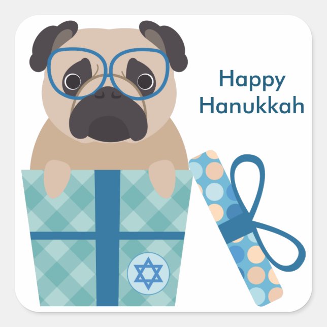 Feliz Pegatina de Hanukkah Pug (Anverso)