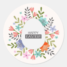 Feliz pegatina de Pascua con huevos y flores