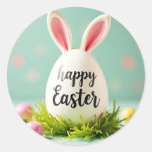 Feliz pegatina de Pascua con los oídos del conejit