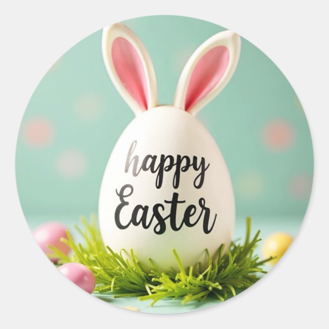 Feliz pegatina de Pascua con los oídos del conejit (Anverso)