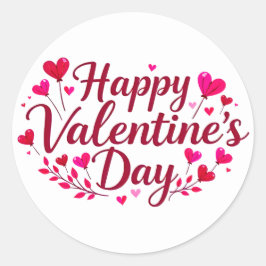 Feliz pegatina de San Valentín con corazones rojos