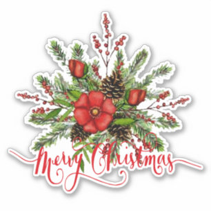 Feliz Pegatina floral navideño