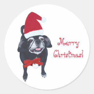 Feliz Pegatina navideño de perro de Santa Pug