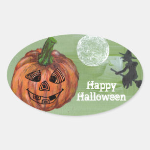 Feliz pegatina oval de Halloween, sellador, etique