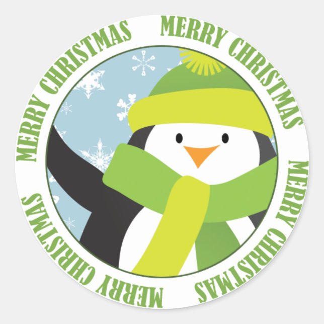 Feliz Pegatina Pingüino de Navidad (Anverso)