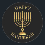 Feliz Pegatina redondo clásico de Hanukkah<br><div class="desc">Golden Happy Hanukkah pegatina.</div>