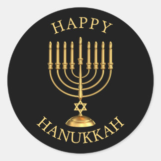 Feliz Pegatina redondo clásico de Hanukkah