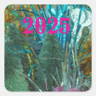 FELIZ pegatinas cuadrados de Año Nuevo con colores