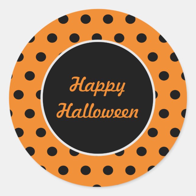 Feliz Pegatinas redondos de Halloween (Naranja y n (Anverso)