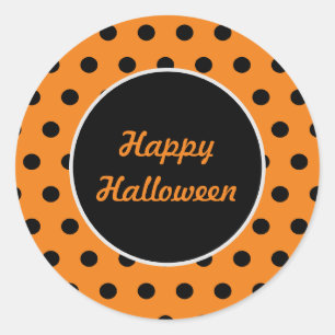 Feliz Pegatinas redondos de Halloween (Naranja y n