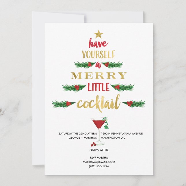Feliz pequeña invitación de la fiesta de Navidad (Anverso)