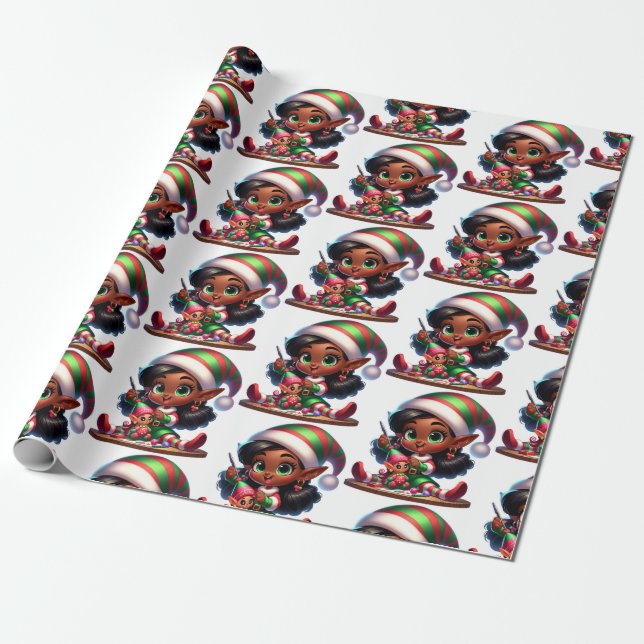 Feliz pequeño Chica de elfo - Papel de regalo para (Desenrollado)