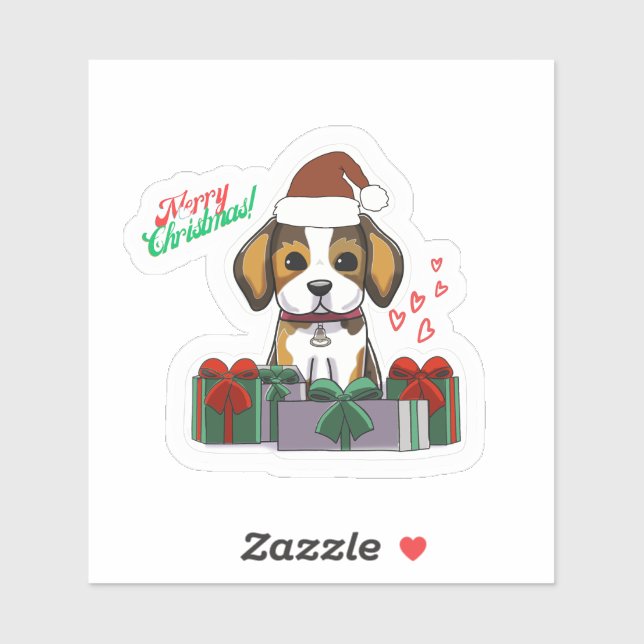 Feliz perro de Navidad con corazones Pegatinas (Hoja)
