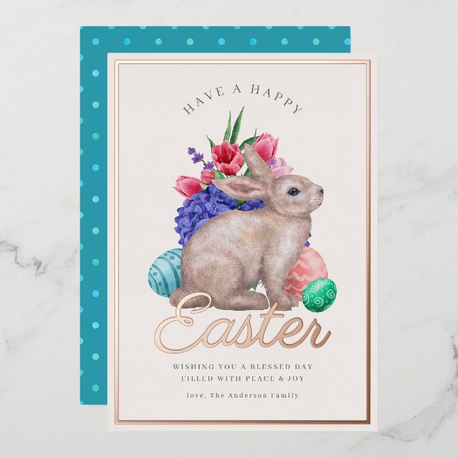 Feliz Personalizable Conejo de Pascua con tarjeta  (Anverso/Reverso)