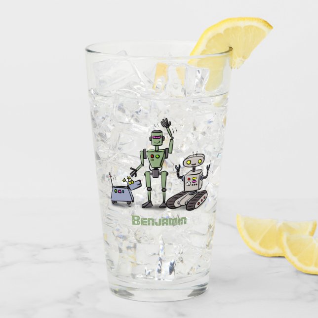 Feliz personalizado de trío de robots lindos (Reverso (hielo))