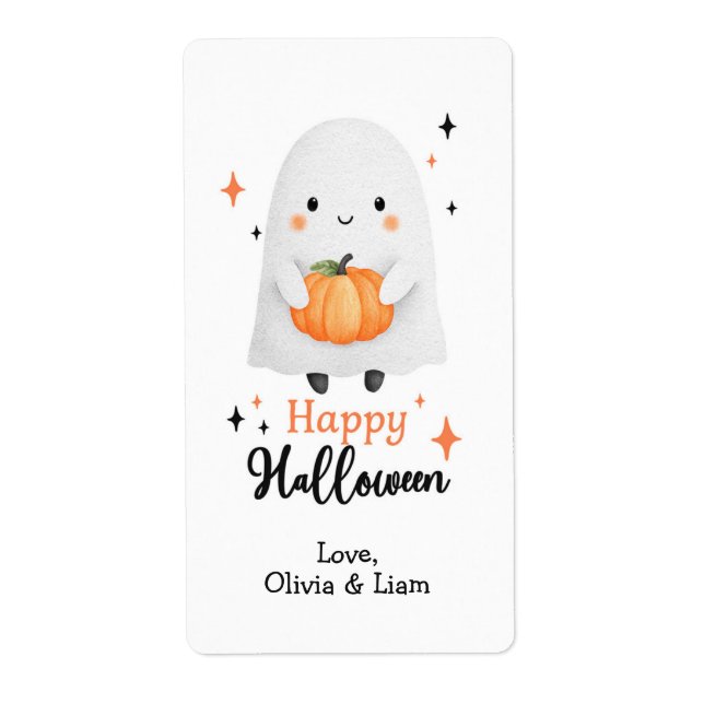 Feliz Personalizado fantasma de Halloween Etiqueta (Frente)